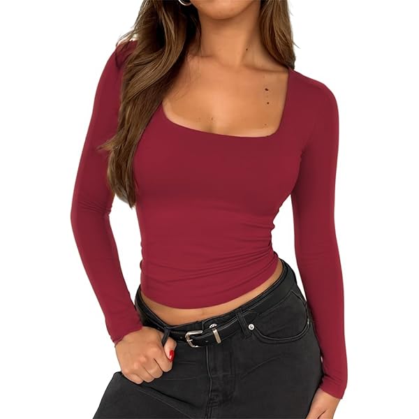 TiulZial Square Neck Shirt for Women - Long Sleeve Going Out Tops